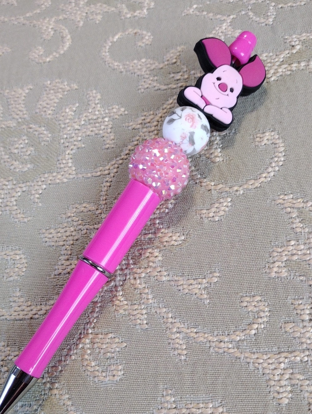 Pink Piglet Decorative Pen with Beaded Accent